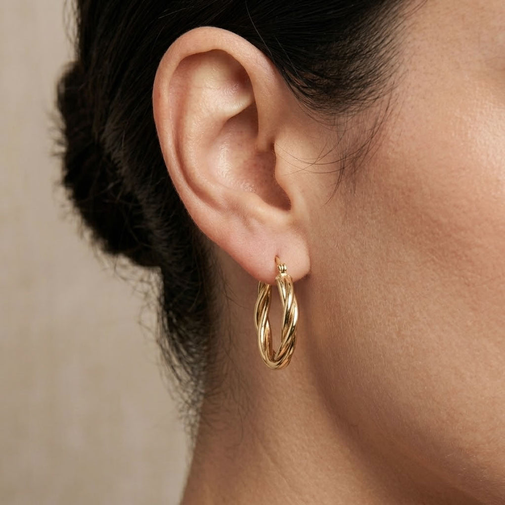 9ct Gold Double Twist Hoop Earrings 20mm