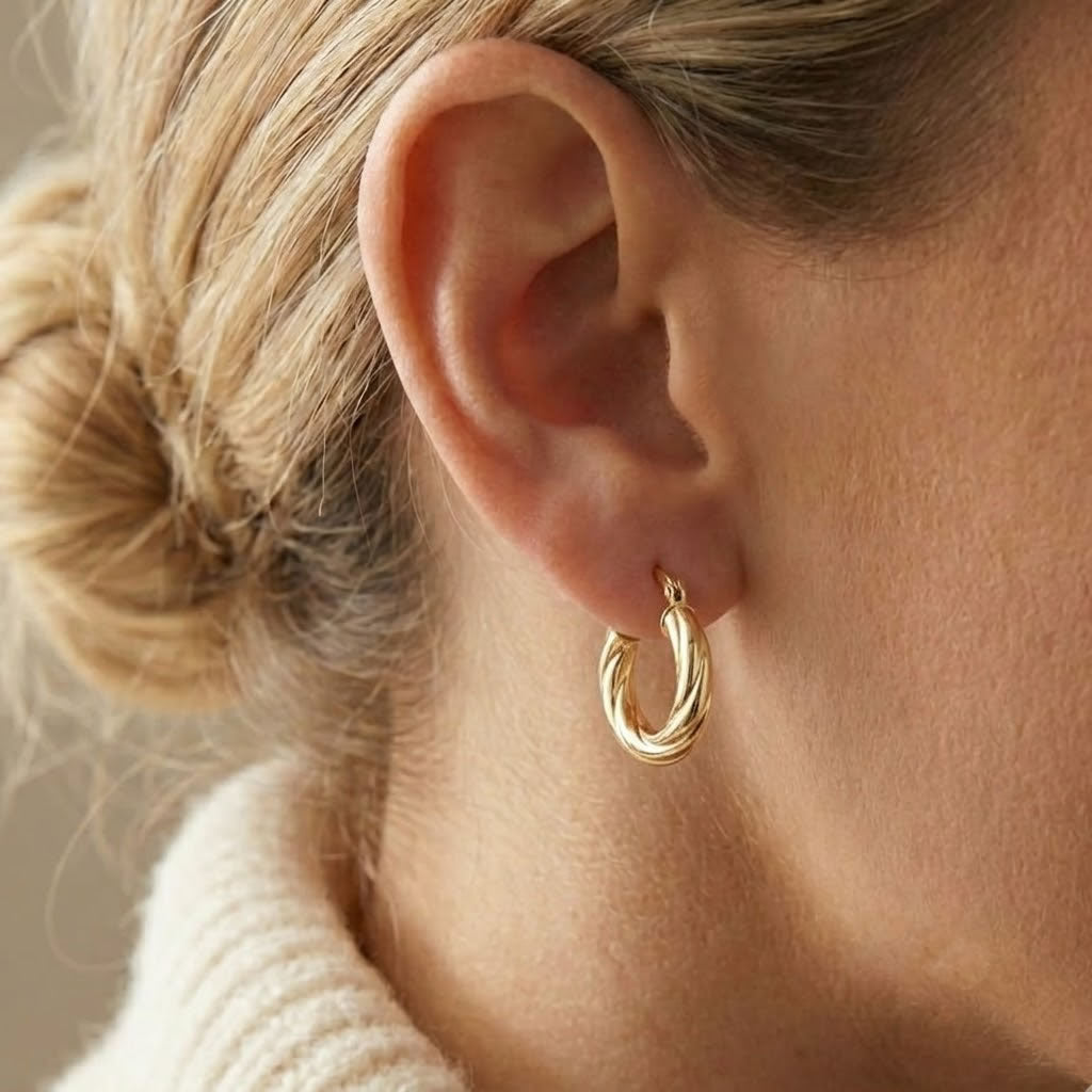 9ct Gold Chunky Twist Hoop Earrings