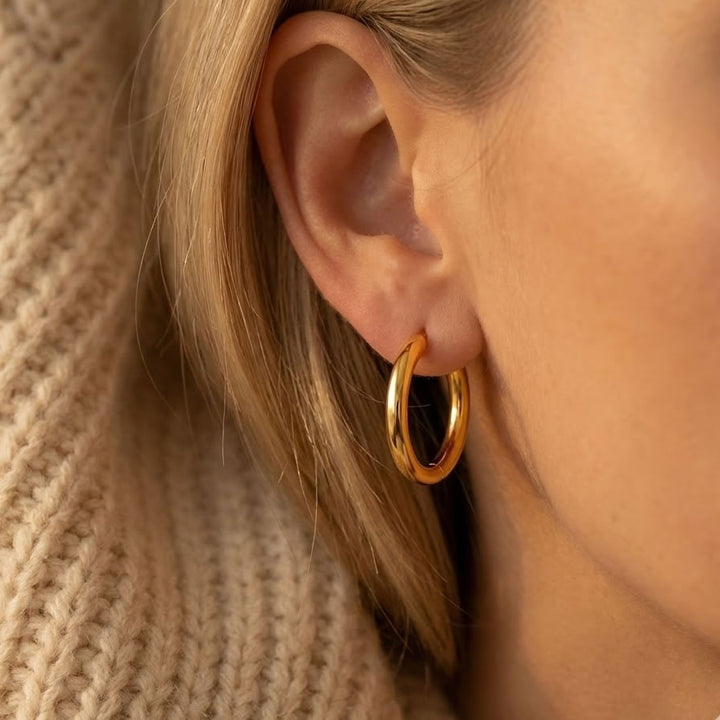 18ct Gold Plated Thick Hinged Hoop Earrings 25mm