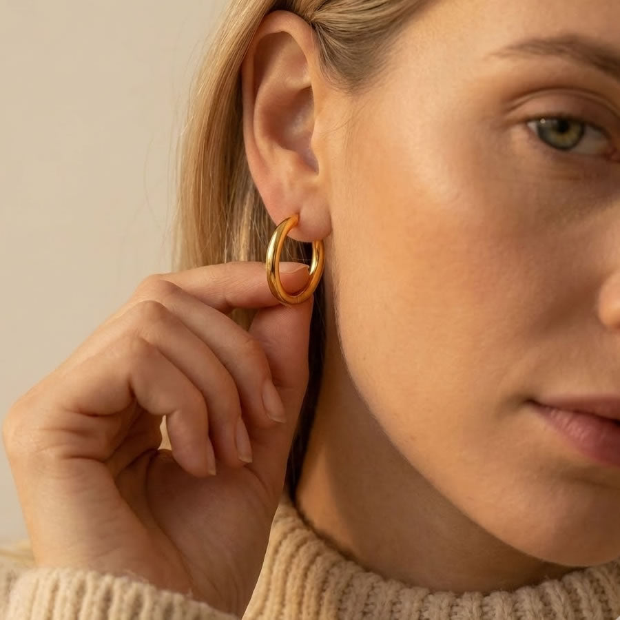 18ct Gold Plated Thick Hinged Hoop Earrings 25mm