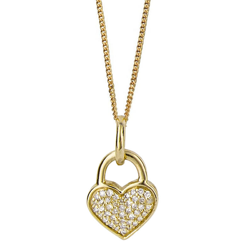 9ct Gold Diamond Padlock Heart Pendant