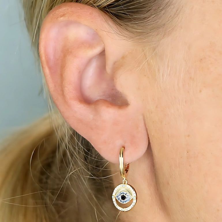 Gold Evil Eye Talisman Hoop Earrings