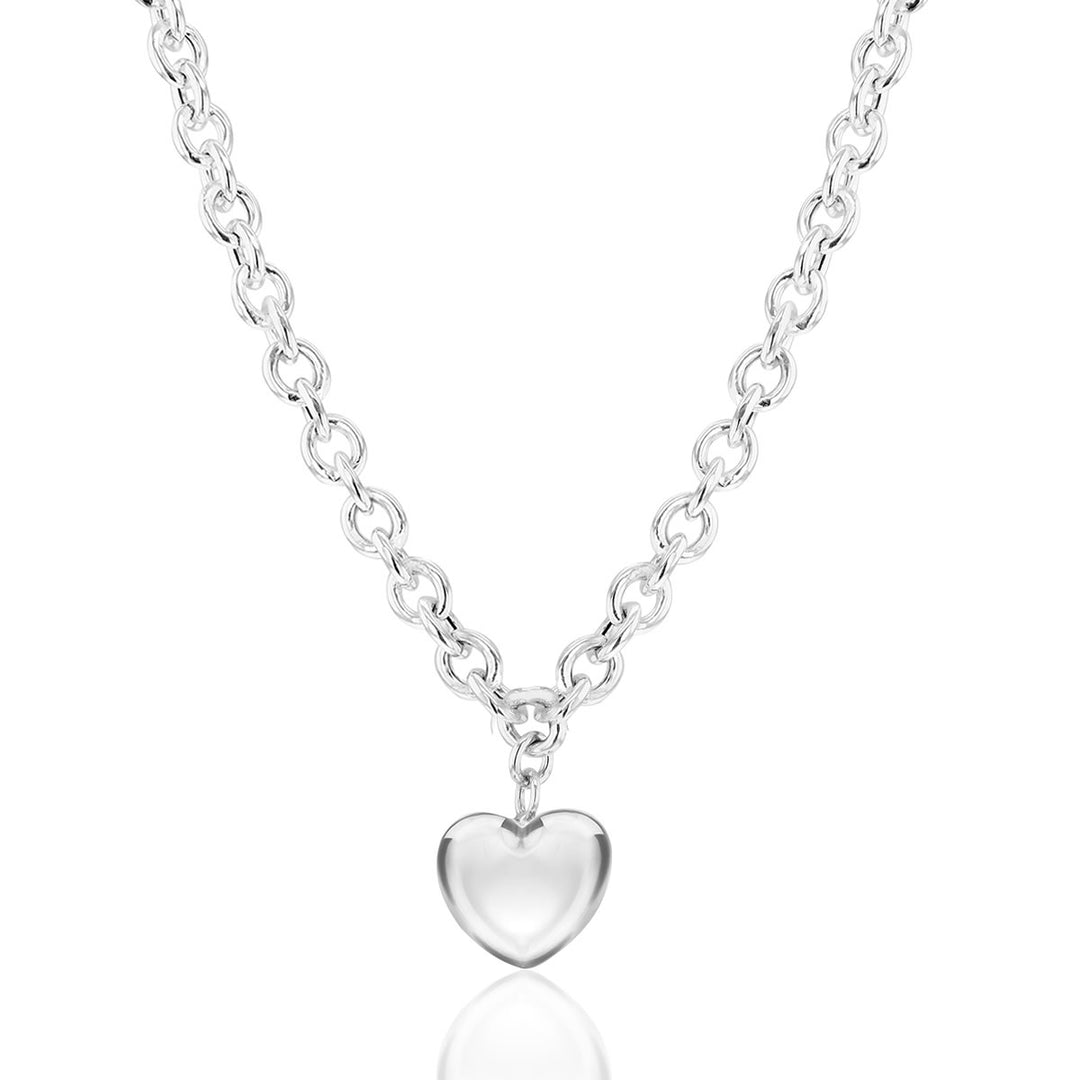Sterling Silver Puffed Heart Belcher Necklace