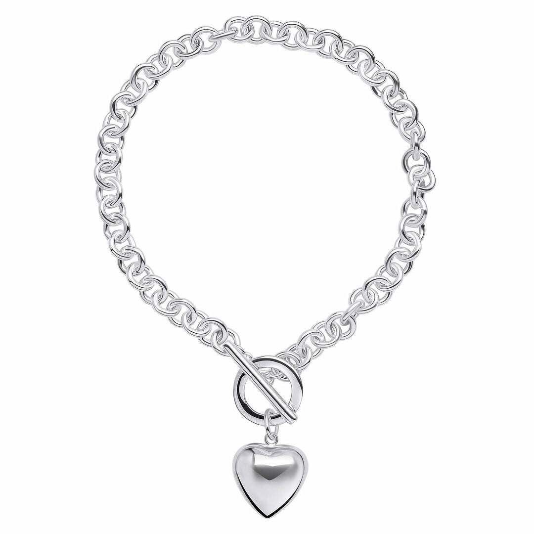 Silver Heart T-Bar Chain Bracelet