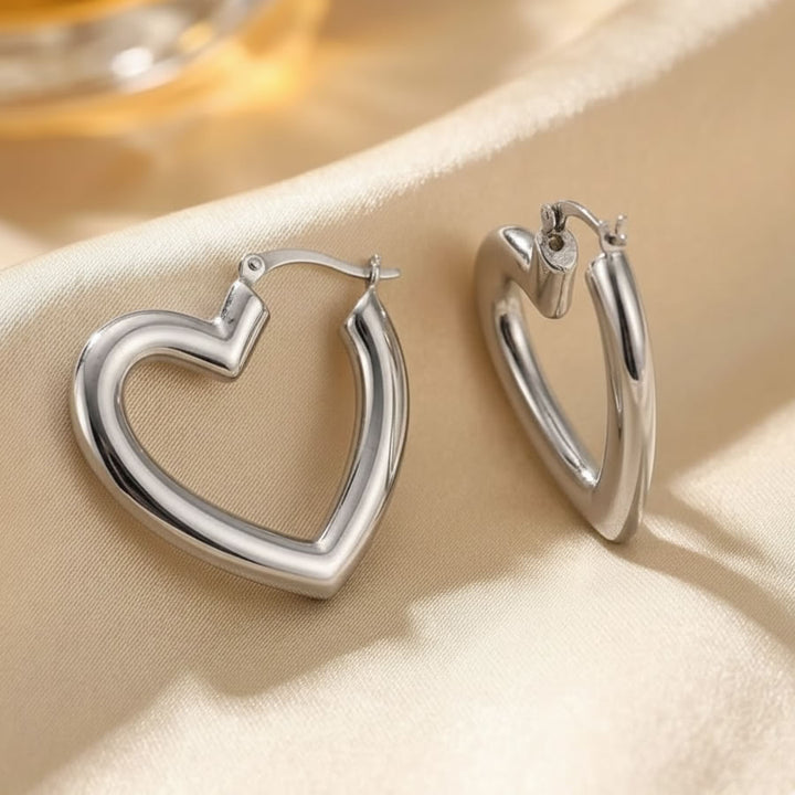 Silver Heart Hoop Earrings