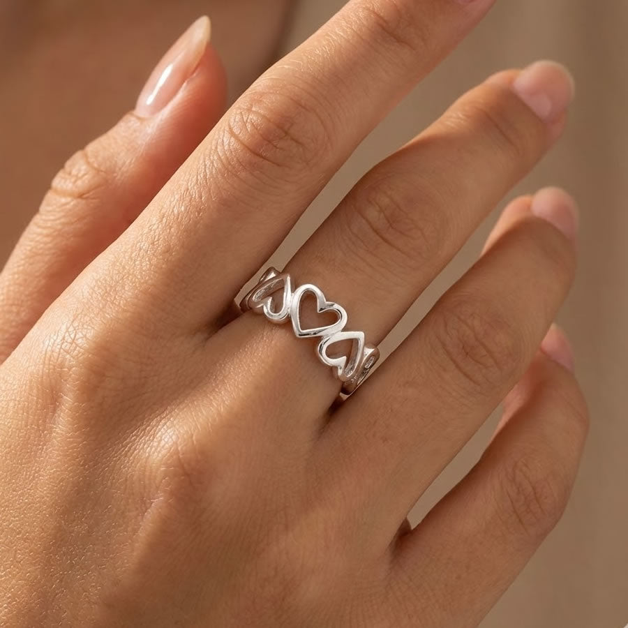 Sterling Silver Hearts Band Ring
