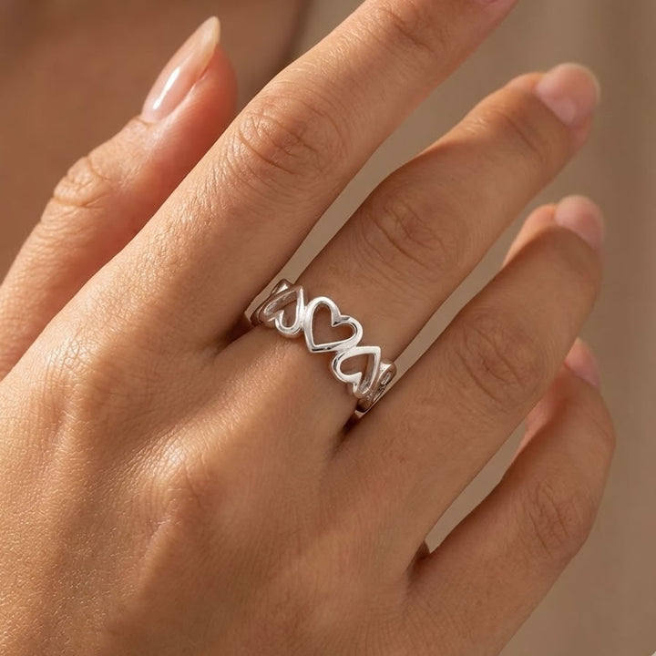 Sterling Silver Hearts Band Ring