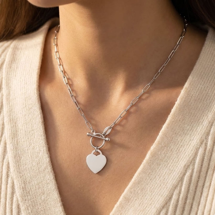 Silver Personalised Heart T-Bar Necklace