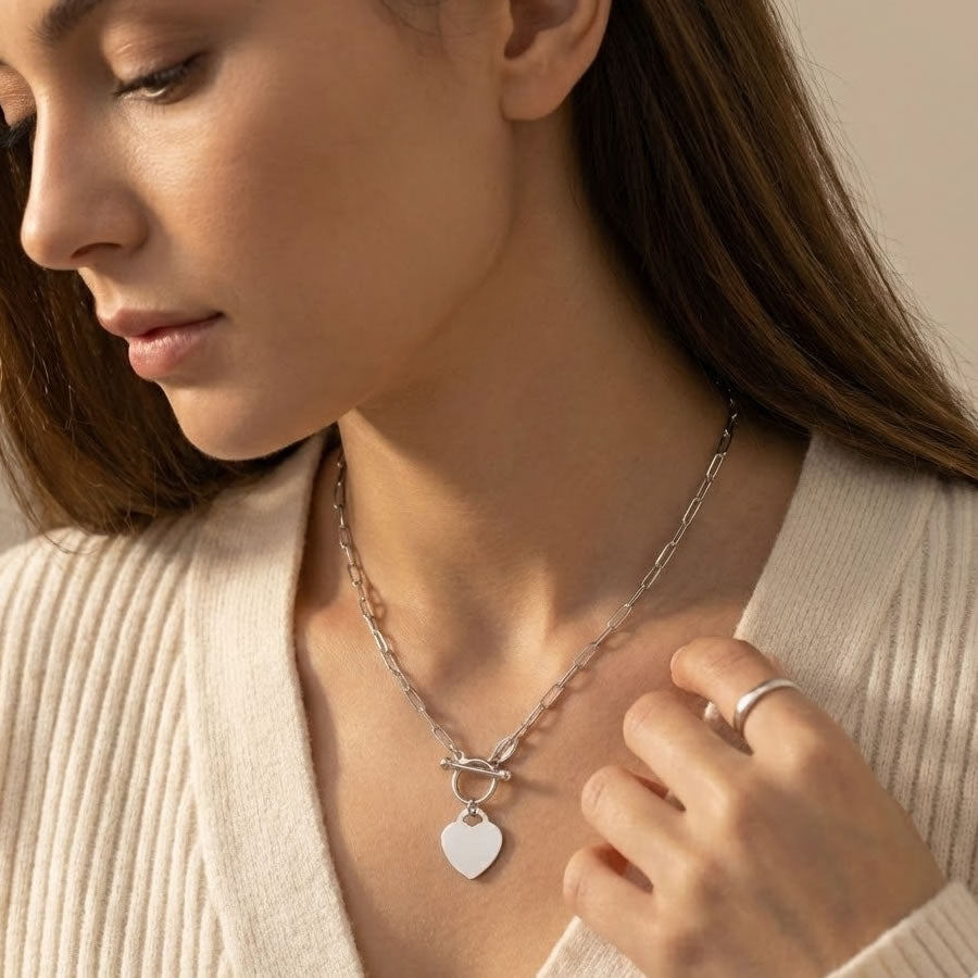 Silver Personalised Heart T-Bar Necklace