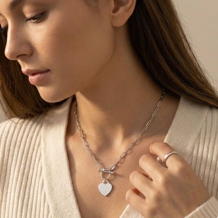 Silver Personalised Heart T-Bar Necklace