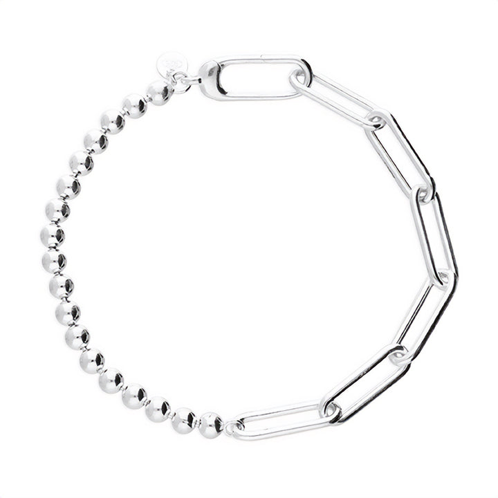Silver Paper Chain Oval Link Bead Bracelet
