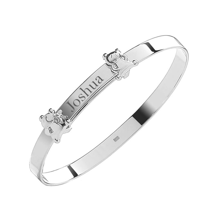 Silver Teddy Bear Personalised Baby Bangle