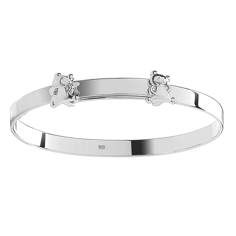 Silver Teddy Bear Personalised Baby Bangle