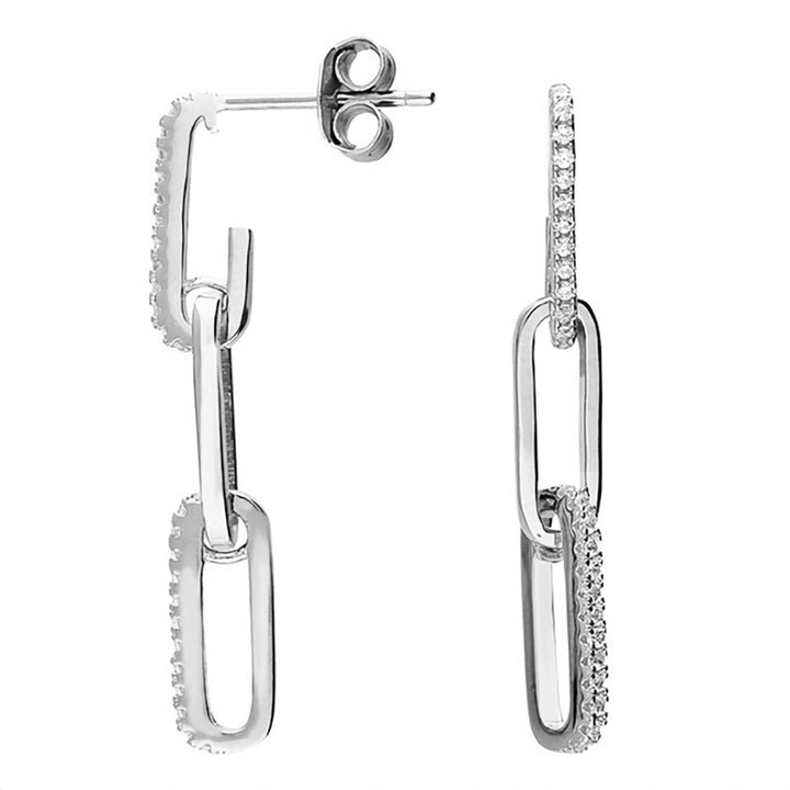 Silver Cubic Zirconia Oval Chain Link Drop Earrings