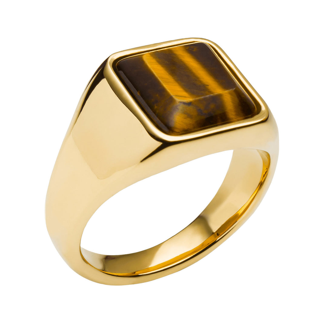 Men's 18ct Gold Plated Tigers Eye Signet Ring