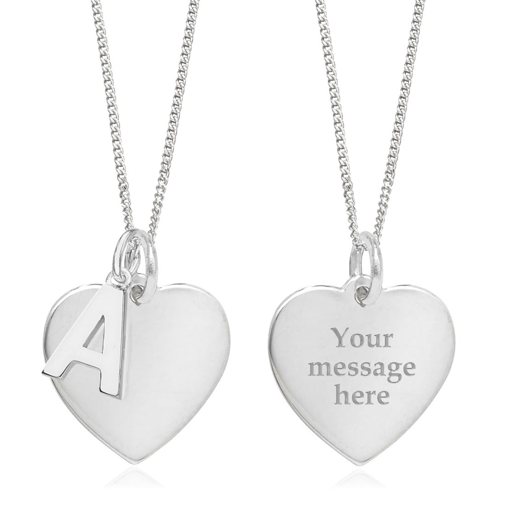 Sterling Silver Personalised Heart & Initial Pendant - A