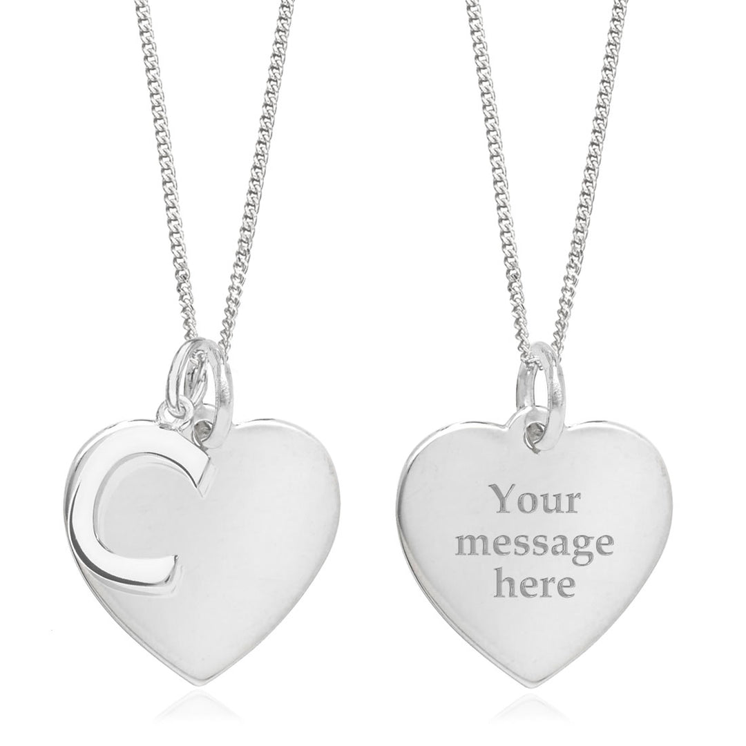 Sterling Silver Personalised Heart & Initial Pendant - C