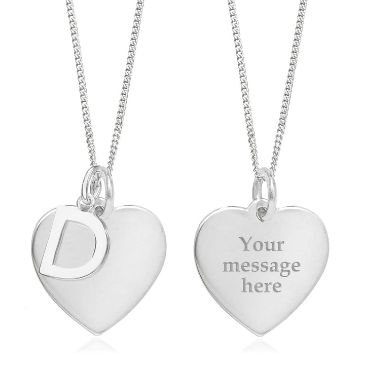 Sterling Silver Personalised Heart & Initial Pendant - D