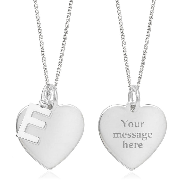 Sterling Silver Personalised Heart & Initial Pendant - E