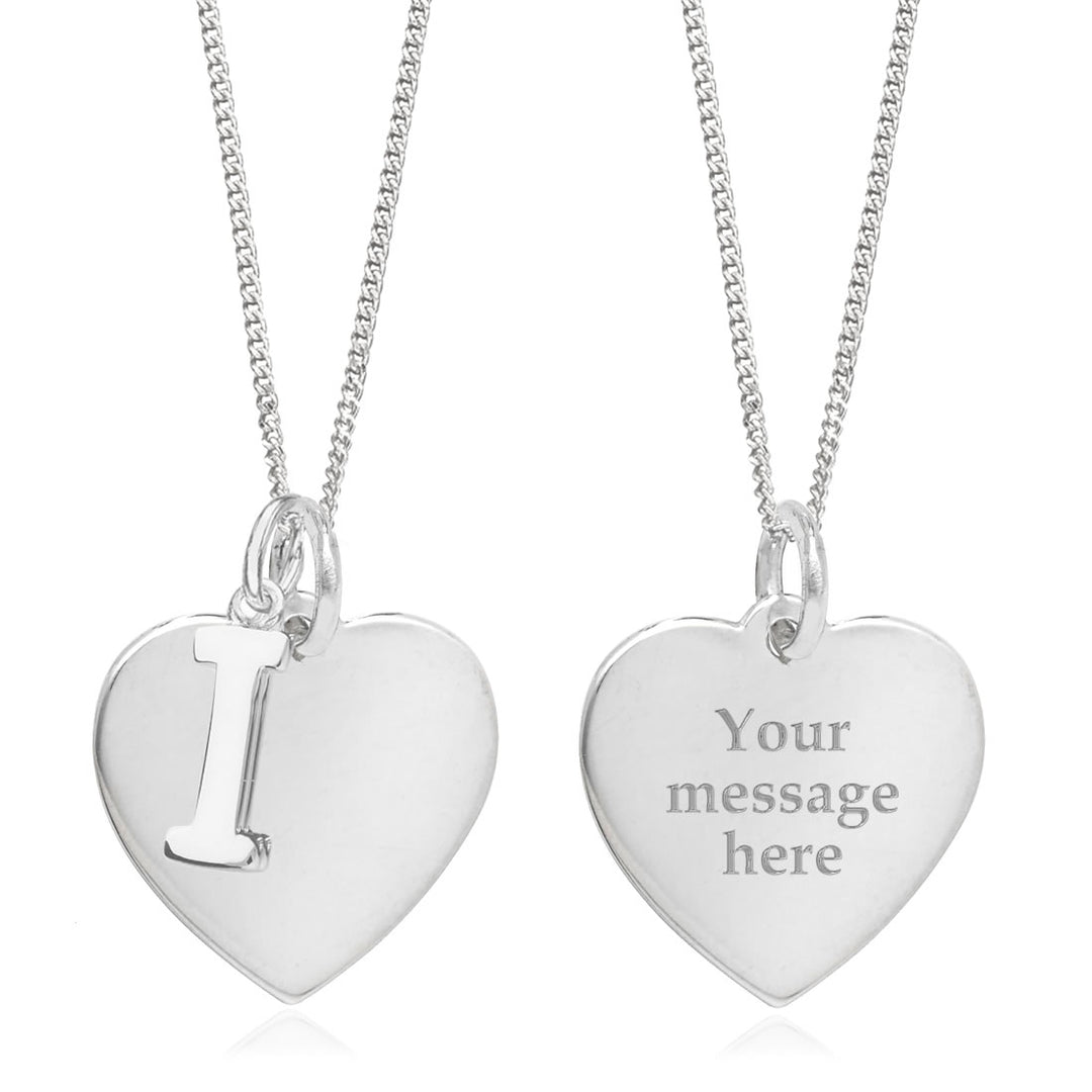 Sterling Silver Personalised Heart & Initial Pendant - I