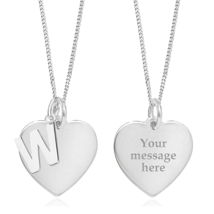 Sterling Silver Personalised Heart & Initial Pendant - W