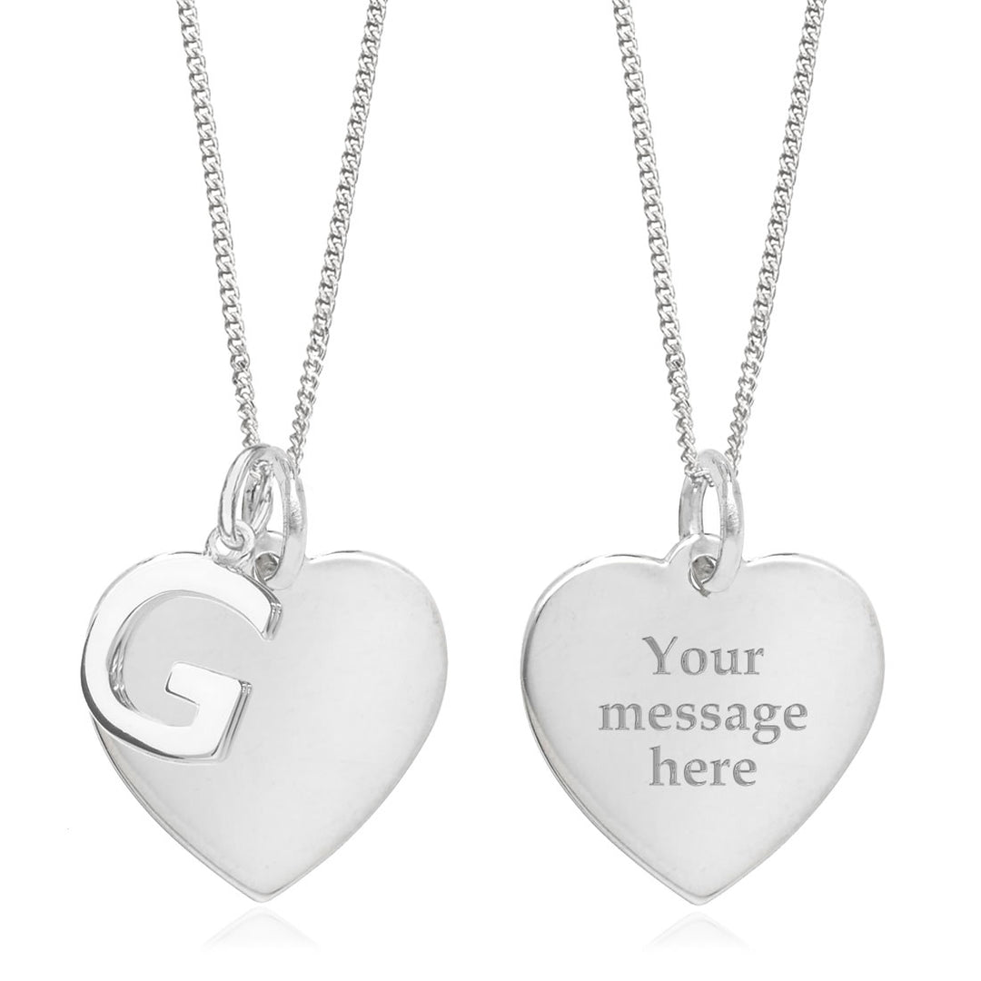 Sterling Silver Personalised Heart & Initial Pendant - G