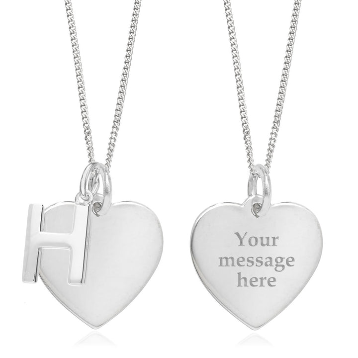 Sterling Silver Personalised Heart & Initial Pendant - H
