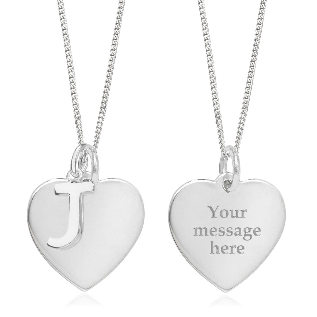 Sterling Silver Personalised Heart & Initial Pendant - J