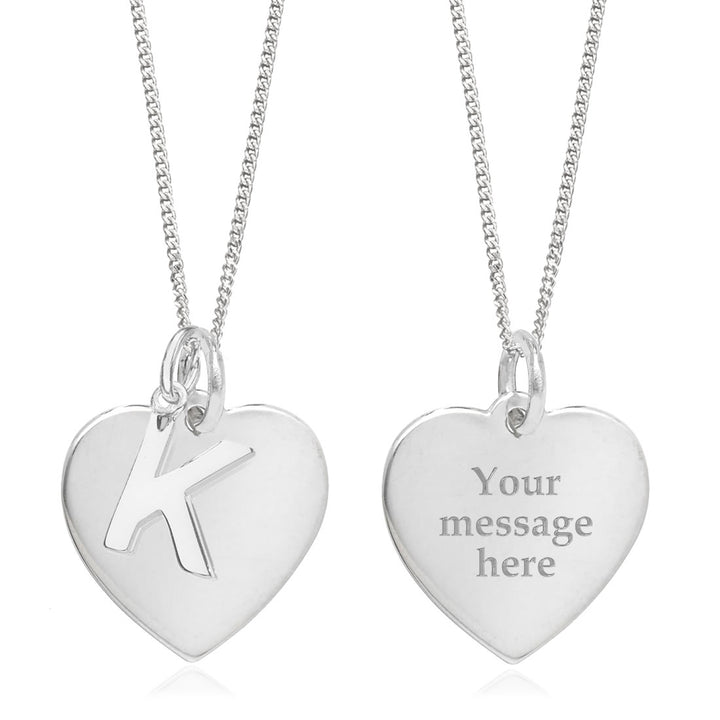 Sterling Silver Personalised Heart & Initial Pendant - K