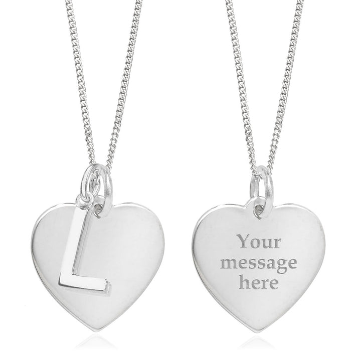 Sterling Silver Personalised Heart & Initial Pendant - L