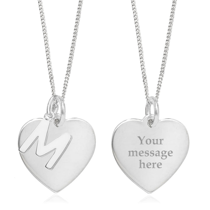 Sterling Silver Personalised Heart & Initial Pendant - M