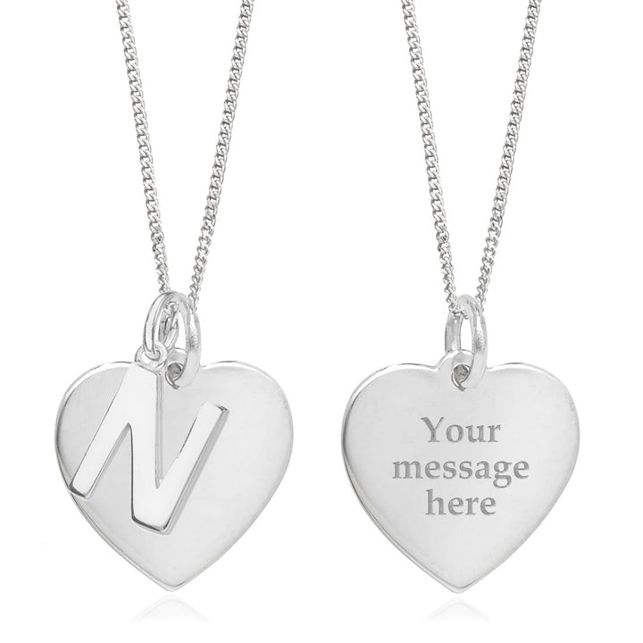 Sterling Silver Personalised Heart & Initial Pendant - N