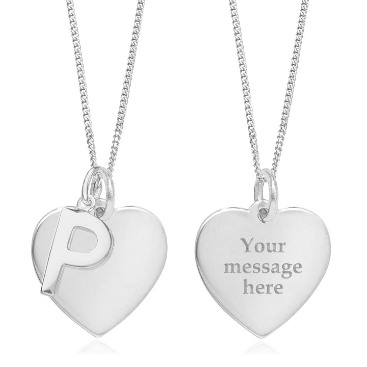 Sterling Silver Personalised Heart & Initial Pendant - P