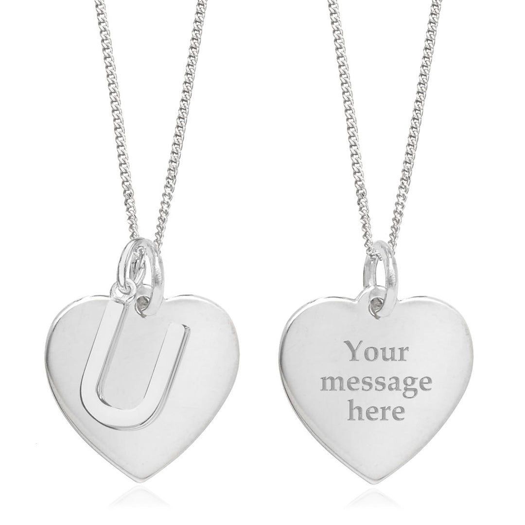 Sterling Silver Personalised Heart & Initial Pendant - U