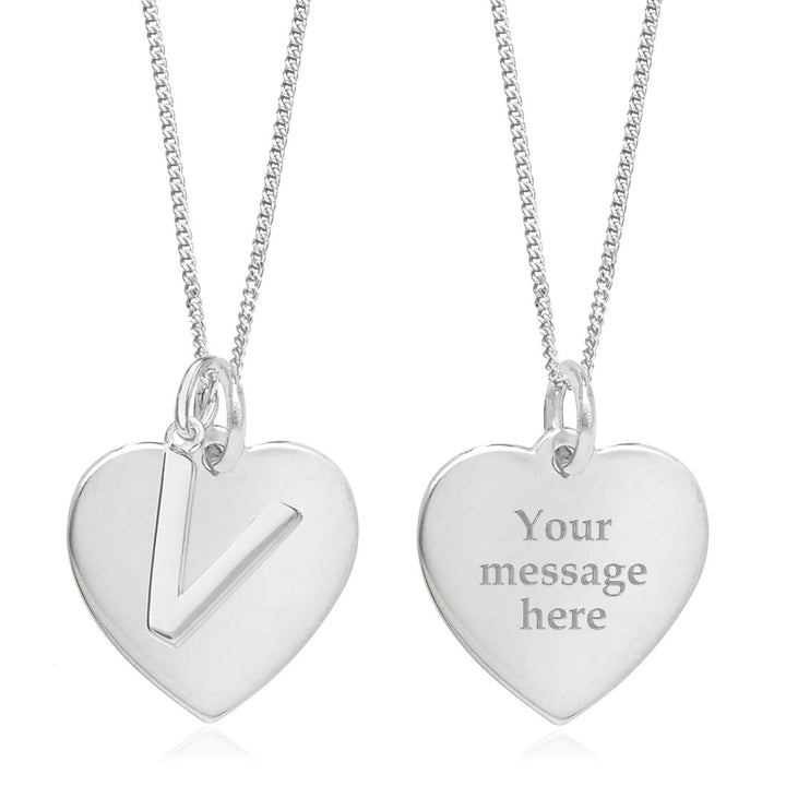 Sterling Silver Personalised Heart & Initial Pendant - V