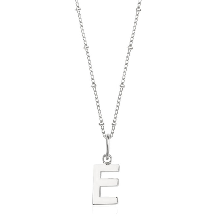 Sterling Silver Initial E Pendant & Bead Chain