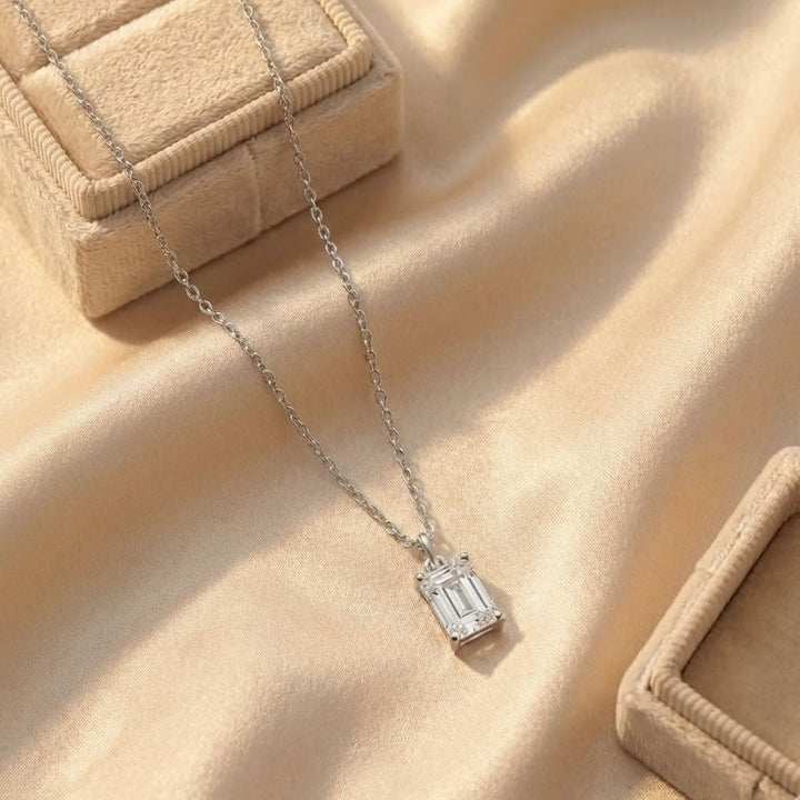 Luminous Silver Emerald Cut Pendant