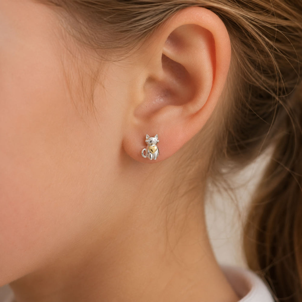 Children's Silver Cat Stud Earrings