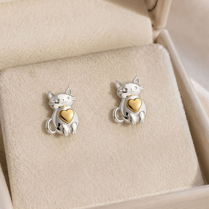 Children's Silver Cat Stud Earrings