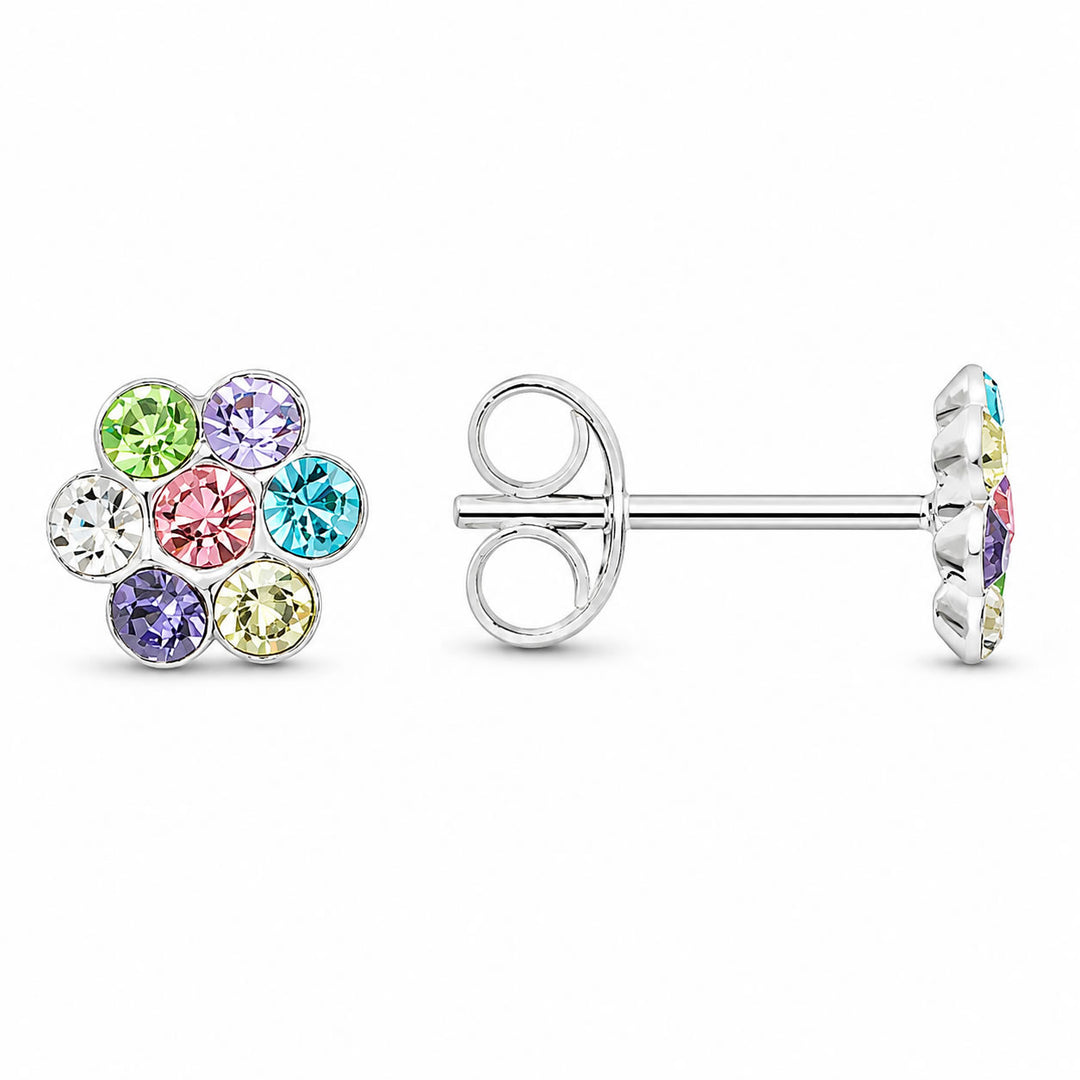 Children's Sterling Silver Colourful Flower Stud Earrings