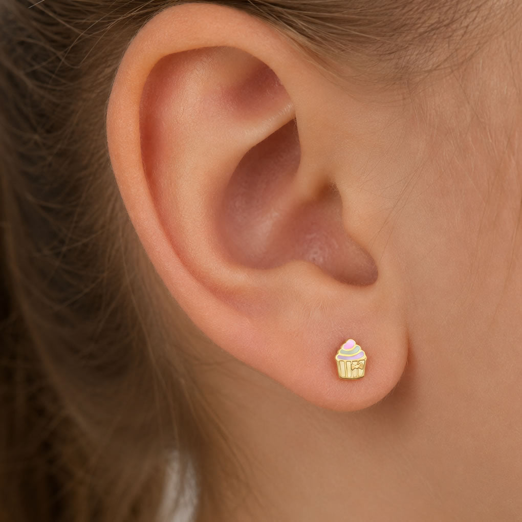 Children's 9ct Gold Cupcake Stud Earrings