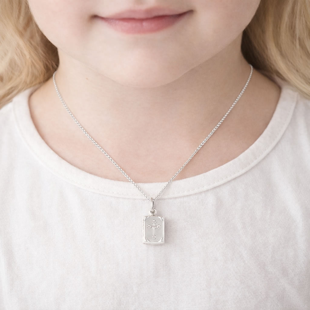 Children's Silver Prayer Book Locket Necklace