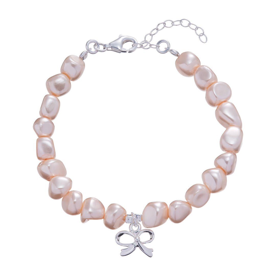 Children's Sterling Silver Pearl Bow Charm Bracelet