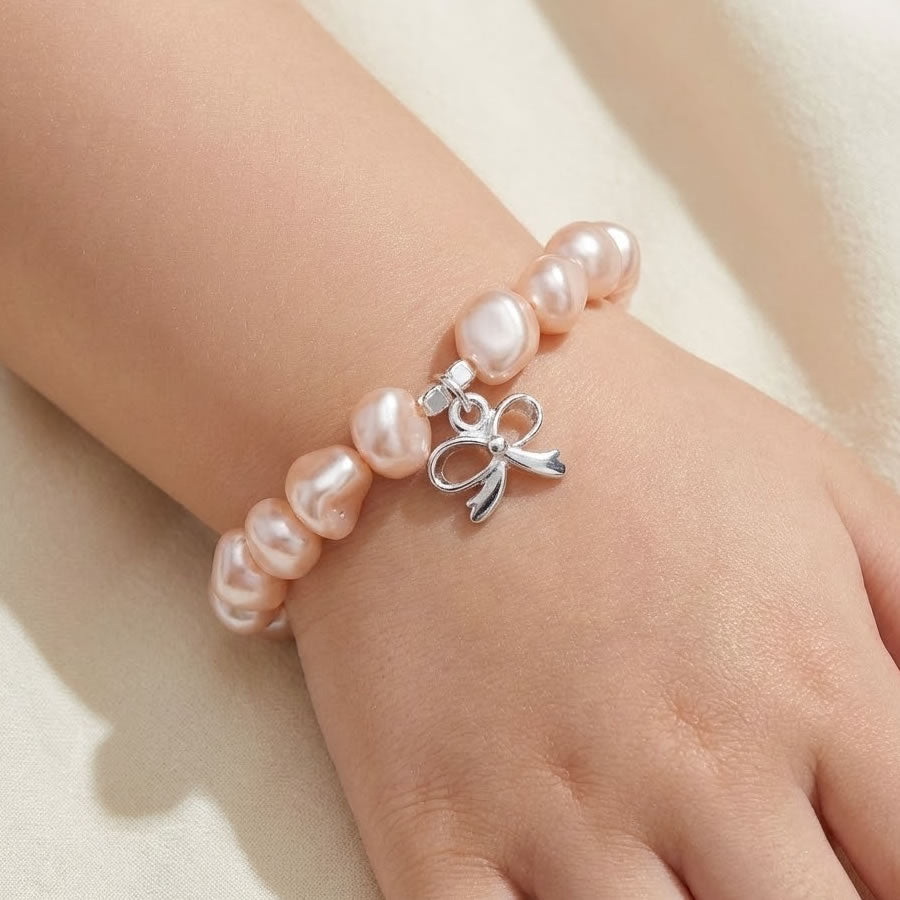 Children's Sterling Silver Pearl Bow Charm Bracelet