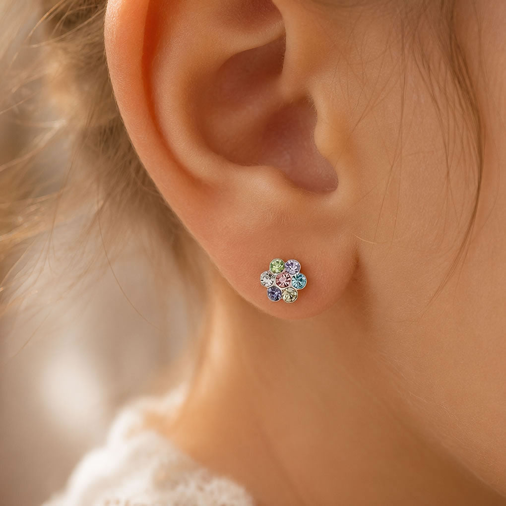 Children's Sterling Silver Colourful Flower Stud Earrings