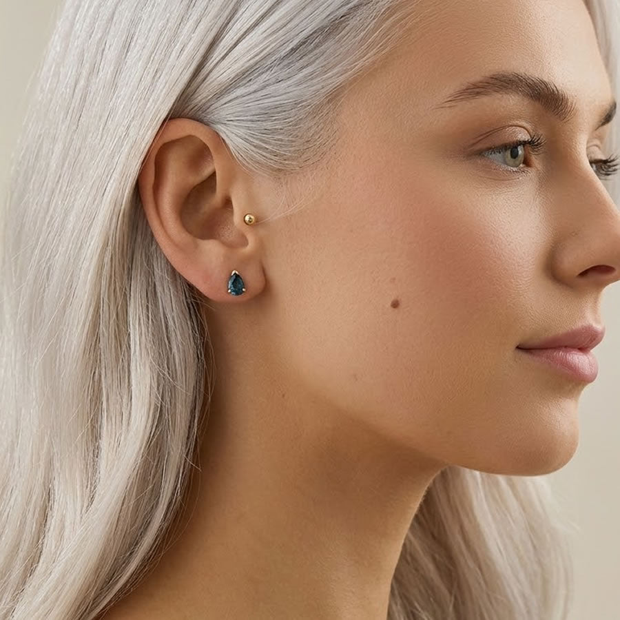 9ct Gold London Blue Topaz Pear Stud Earrings