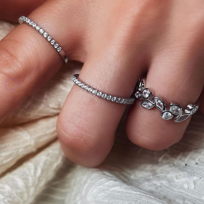 Silver Cubic Zirconia Leaf Band Ring