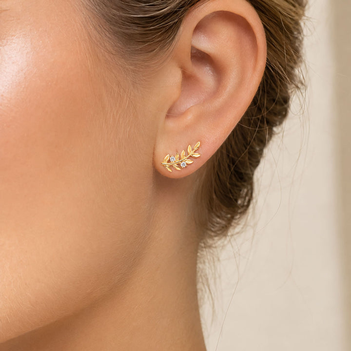 9ct Gold Leaf Climber Stud Earrings