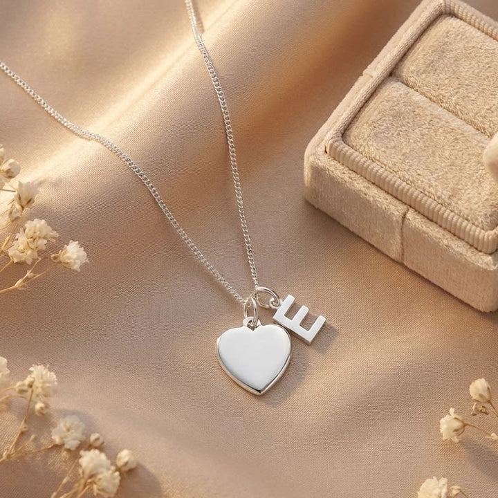 Sterling Silver Personalised Heart & Initial Pendant
