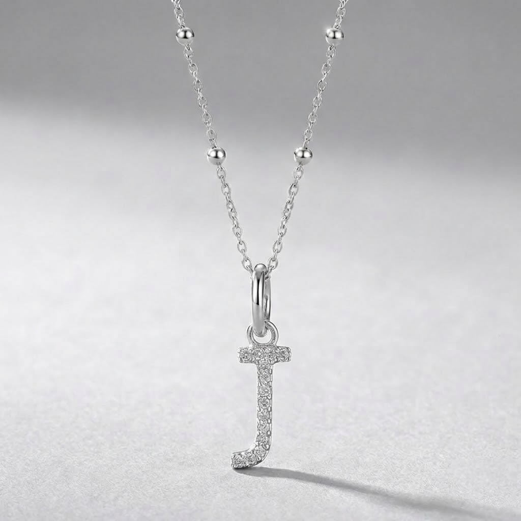 Silver Initial Pendant J